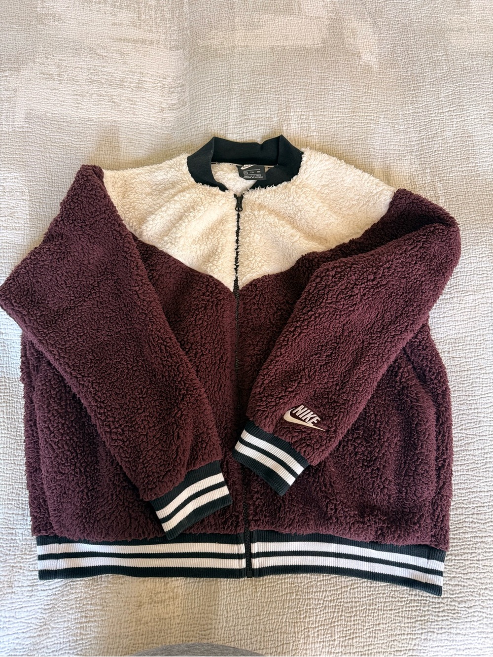 Nike Black and Cream Sherpa Zip Jacket
